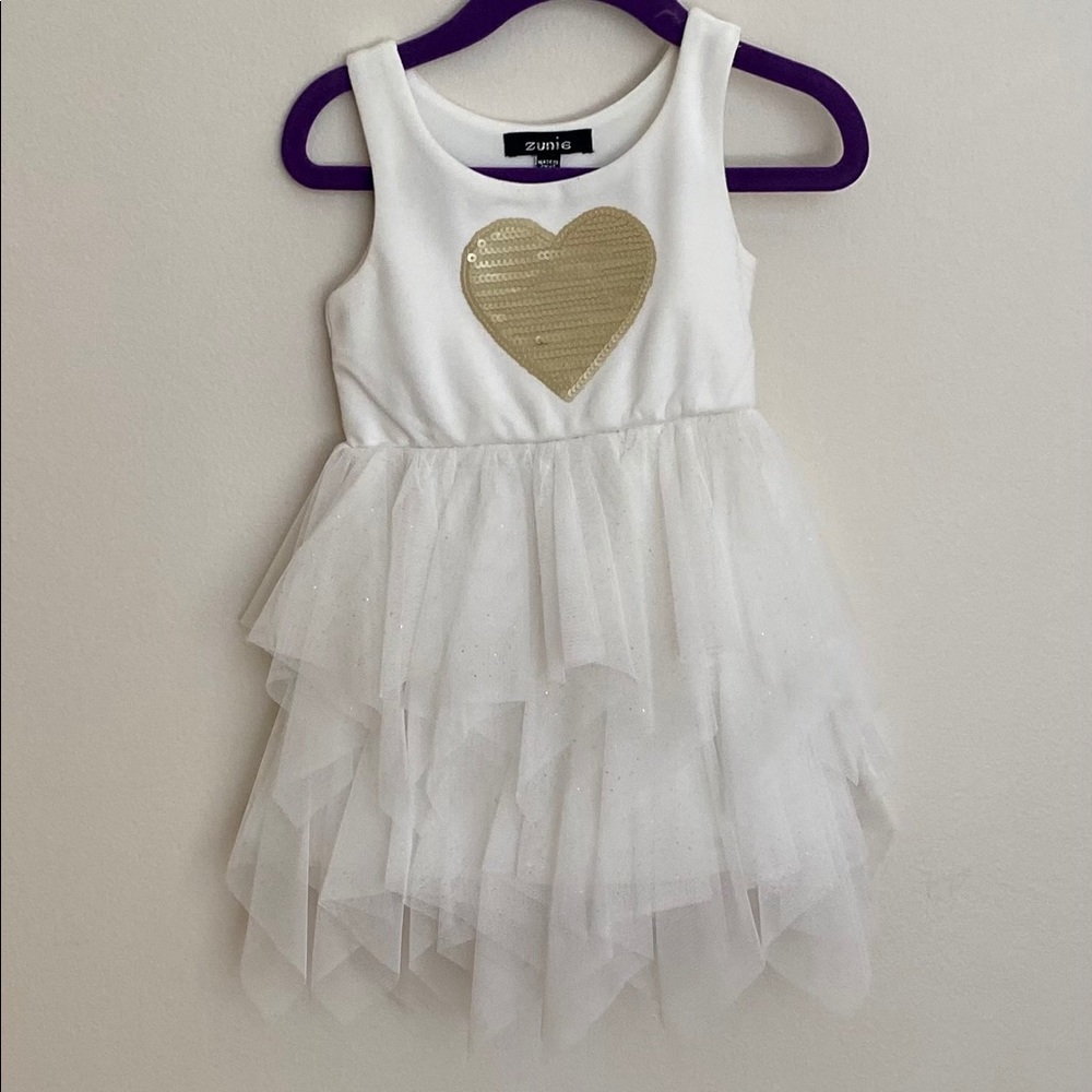 Zunie | gold sequin heart dress with sparkly tutu